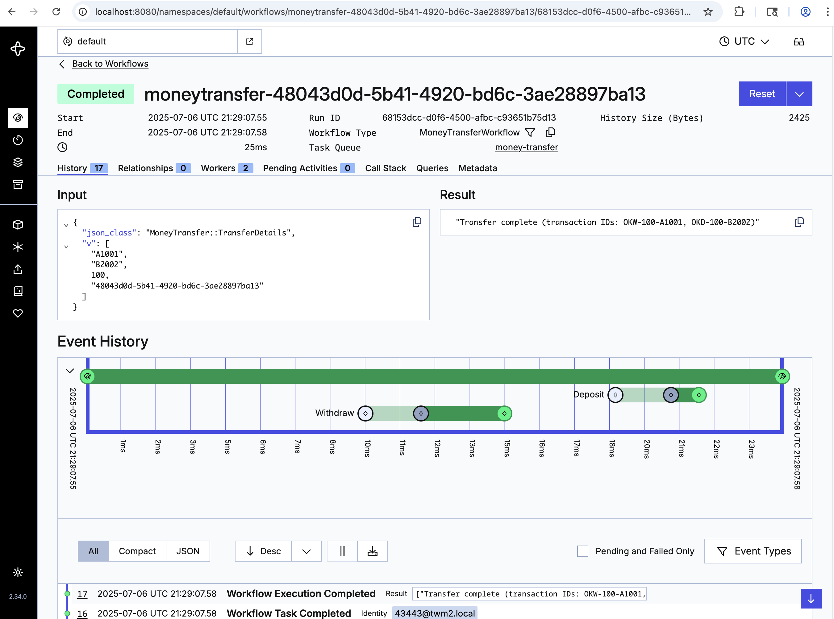 The detail page for this Workflow Execution.